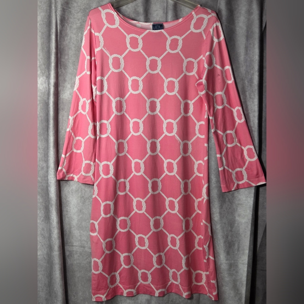 Melly M Pink White Shift Dress Stretch Knee Length Sz Med Nautical Preppy